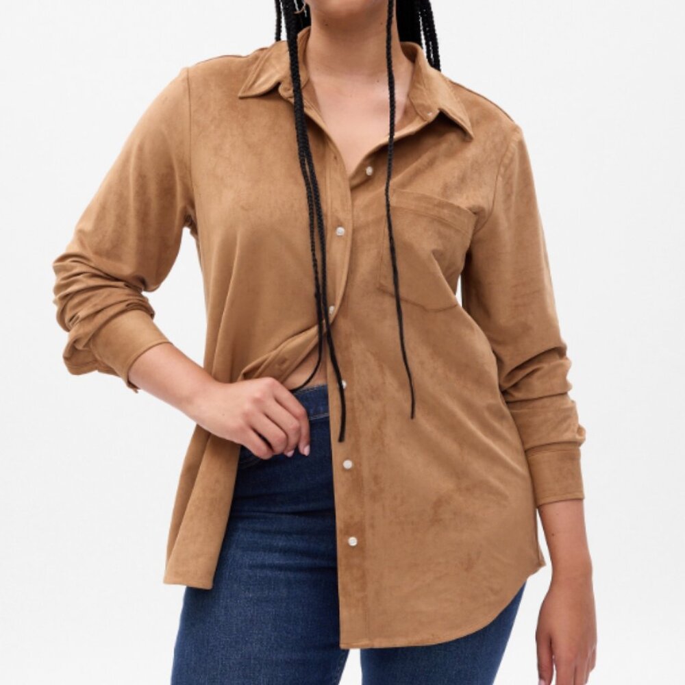 Faux-Suede Button-up Shirt